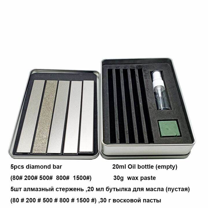 กล่องเก็บของหินลับมีด5ชิ้นหินลับมีดหัวเพชรบาร์-ขี้ผึ้งขัด30กรัม-หินลับมีดเหล็ก20ขวดน้ำมัน-ml