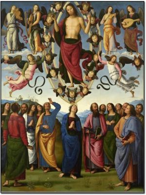 ภาพวาด Pietro Perugino การขึ้นสู่สวรรค์ของพระเยซูคริสต์โปสเตอร์ผ้าใบวาดภาพคลาสสิกภาพวาดคนวินเทจและภาพศิลปะบนผนังสำหรับห้องนั่งเล่นอุปกรณ์ตกแต่งห้องนอน Xinchx