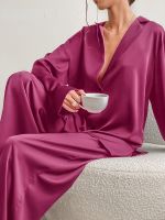 【JH】New In Pajamas Set for Women 2023 2 Piece Sets Women Outfit Fashion Sexy Sleepwear Suits Long Sleeve Trouser Female Home Fitted