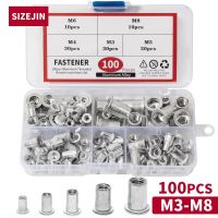 100 Pieces Aluminum Rivet Nut M3 M4 M5 M6 M8 Metal Threaded Rivets Kit Nuts Flat head Rivnuts Insert Threaded Nutsert Nails Screws Fasteners