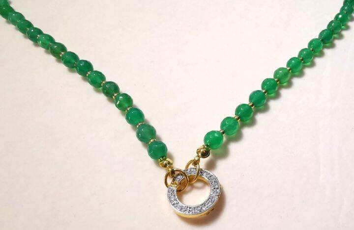 สร้อยคอหินอเวนเจอร์รีน-aventurine-ขนาด-5-มม-คั่นเม็ดทองไมครอน-ห่วงดับเบิ้ลล็อคประดับเพชร-cz-ห้อยพระและเครื่องประดับ-ความยาว-20-นิ้ว