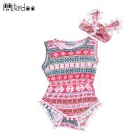 Cute Baby Rompers Summer geometric Girl Protective Beachwear Vest Kids Jumpsuit Cotton Romper with headband Photo Props