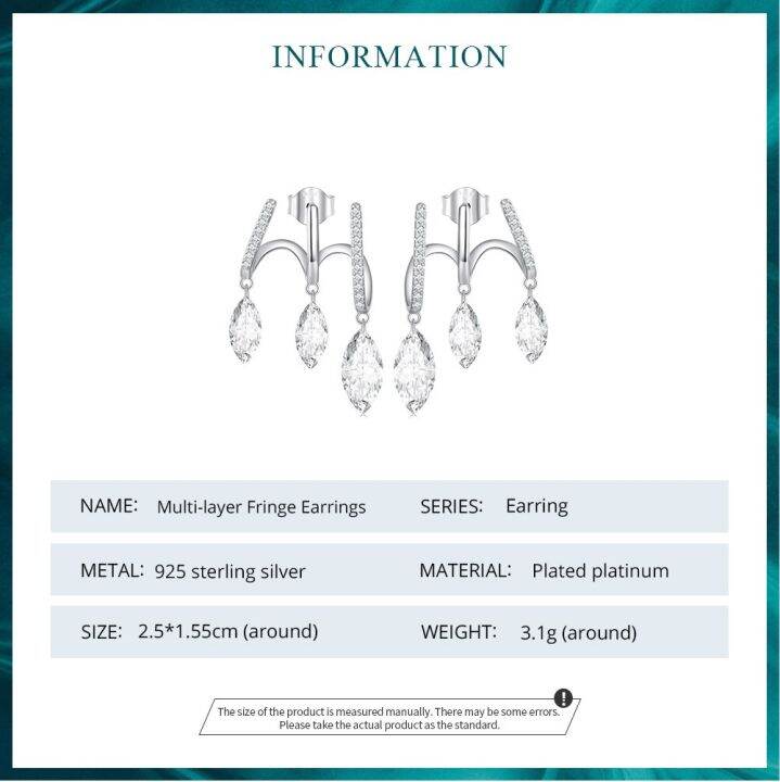 bamoer-เครื่องประดับอย่างดีมันวาวต่างหูรูปหยดน้ำเซอร์คอเนียรูปหยดน้ำต่างหูระย้าหลายชั้นแบบ925เงินสเตอร์ลิงสำหรับ-bse738ผู้หญิง