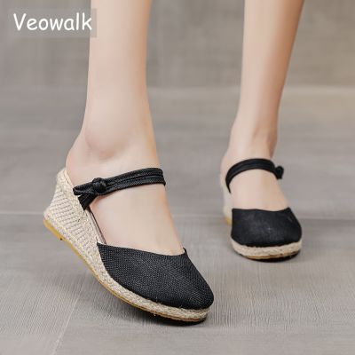 hot【DT】✾  Plain Wedge Espadrilles Slides 6cm Heel Ladies Sandals Mules Shoes