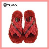 TANGO รองเท้า Stay Home Slippers รองเท้าใส่ในบ้าน สีดำ ลายเสือดาว ตกแต่งด้วยมุก นุ่ม ใส่สบาย รองเท้าผู้หญิง รองเท้าแฟชั่น