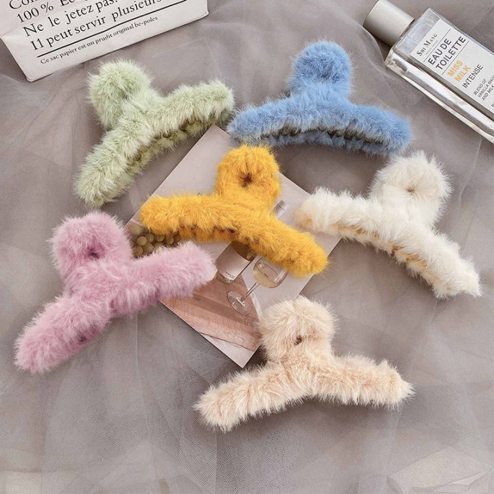 Korean Soft Furry Hair Claws Faux Fur Hair Clip Big Clamps Sweet Plush ...