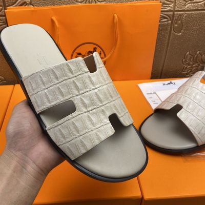 Stone pattern high quality New mens slides outside wear 2023 summer leather mens shoes home sandals Apricot Grey slippers