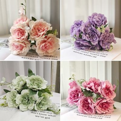 【CC】 1 beautiful 5 big head peony flower silk high quality artificial family garden party wedding decoration