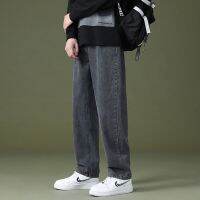 №卐 2022 Harajuku style mens jeans straight loose pants mens Korean version trendy youth pants wide-leg casual trousers