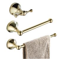 ♕☽ Gold Brass Bathroom Accessories Set Antique Wall Mounted Coat Robe Hook Toilet Paper Roll Holder Towel Ring Rail Bath Hardwar