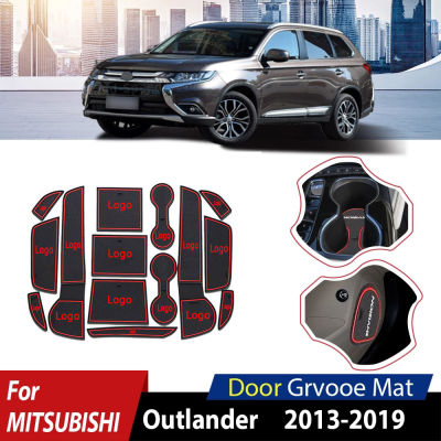 Rubber Anti-slip Mat Door Groove For Mitsubishi Outlander MK3 2019~2013 Cup Pad Gate Slot Coaster Car Accessories 2014 2015