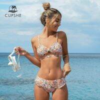 hotx 【cw】 CUPSHE Cutout Ruffled Mid Waist Sets Swimsuit Tie Back Pieces Beachwear 2023 Bathing Swimwear