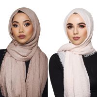 【YF】 wholesale price 195x95cm women muslim crinkle hijab scarf femme musulman soft cotton headscarf islamic shawls and wraps