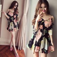 COD DSFGRDGHHHHH Summer new womens Korean-style milk silk dress small fresh sling off-shoulder floral Beach Skirt