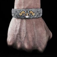 ☌  Domineering real talent cattle silver bracelet men to ward off bad luck god beast dragon sycee with brass Chinese restoring ancient ways