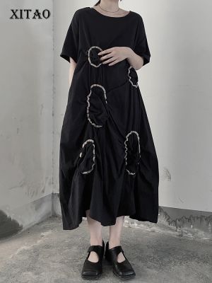 XITAO Dress Casual Irregular Folds  Loose Women T-shirt Dress