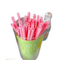 100Pcs Creative Heart-Shaped Pink Straws Love Straight Straw Creative Single Individual Packaged Straw งานแต่งงานวันเกิด Straws