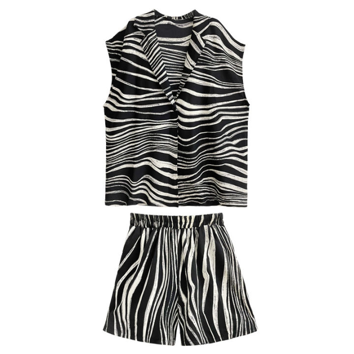 xitao-short-sets-fashion-striped-women-two-pieces-sets