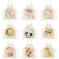 1 Pcs Lovely Cartoon Rabbit Printed Kitchen Aprons for Women Kids Sleeveless Cotton Linen Cooking Cleaning Tools Aprons