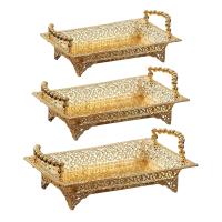 Golden Fruit Tray Retro Storage Metal Tray for Wedding Parties Ornaments Baking Trays  Pans