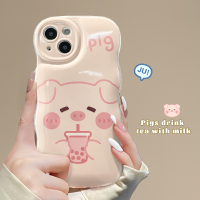 เคสสำหรับ IPHONE 11 11 PRO 11 PRO MAX 7 8 7 PLUS 8 PLUS X XR XS MAX IPHONE 12 12 PRO 12 PRO MAX IPHONE 13 13 PRO 13 PRO MAX 14 14PLUS 14PRO 14PROMAX ขอบคลื่น การ์ตูน หมูน่ารัก เคสโทรศัพท์แบบนิ่ม