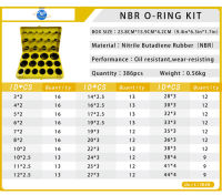 O แหวนกล่อง386ชิ้นยางน้ำมันปิดผนึกชุด Assortment ชุดปะเก็นความต้านทานสีฟ้าที่มีคุณภาพสูง NBR บริการโอริง