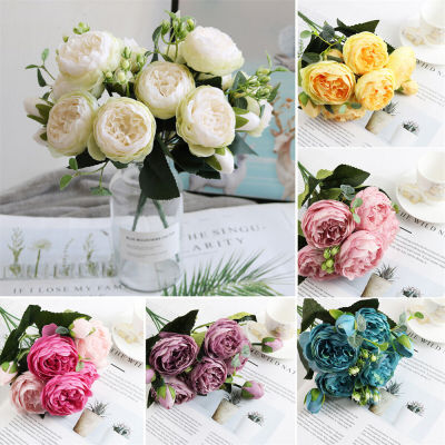 9 Heads Artificial Flowers Peony Bouquet Fake Rose Wedding Home Party Decoration 9 Heads Silk