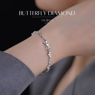 ESCOBAL✨สร้อยข้อมือเงินแท้ Butterfly Diamond กำไลเพชร Moissanite แท้ กําไลข้อมือผู้หญิง กำไลข้อมือเงินแท้ สร้อยข้อมือเพช