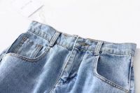 Fall 2020 new high-waisted loose-fitting European and American hole-breaking denim trousers.