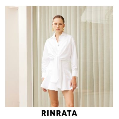 RINRATA - Cesar Skirt กระโปรง สีขาว ผ้าคอตต้อน อย่างดี ผ้าลายเส้นจาง กระโปรงบาน ทรงเอ กระโปรงใส่เที่ยว กระโปรงทำงาน