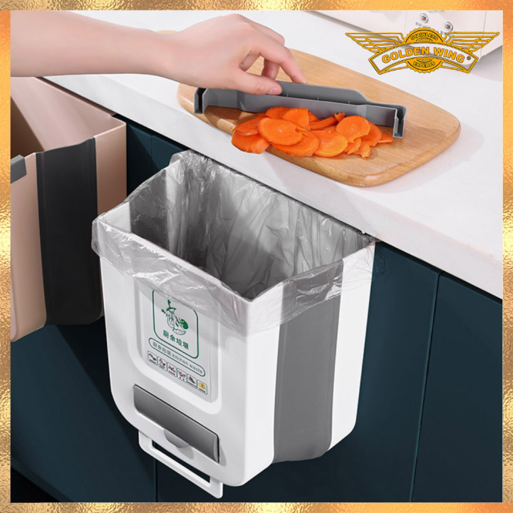 𝙂𝙒 Foldable 10L Trash Can Punchfree Cupboard Hanging Garbage