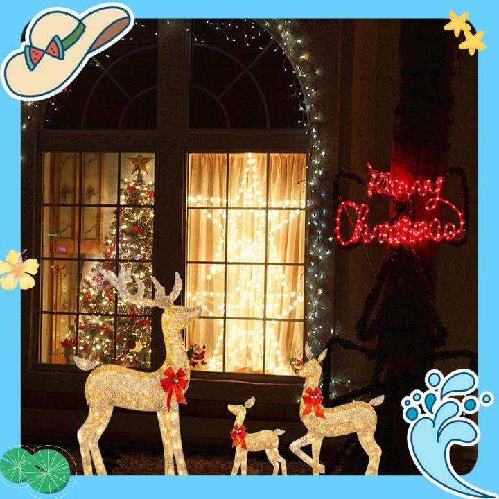 JANNERSATI Acrylic Artwork Reindeer Decoration Red Bow Light Up The