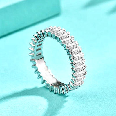 New 925 Sterling Silver Ring Female Square Sugar Single Row Full Diamond Stackable Ring European And American Fashion Closed Mouth Ring Ornament