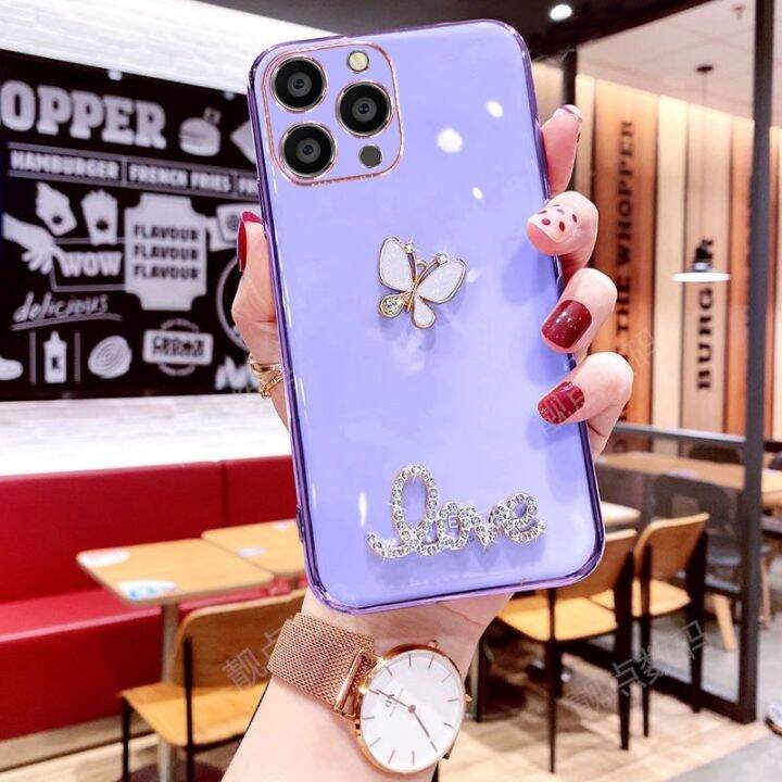 เคสโทรศัพท์สําหรับ-iphone-14-13-12-มือถือแบบนิ่ม-กันกระแทก-ลายผีเสื้อ-แวววาว-หรูหรา