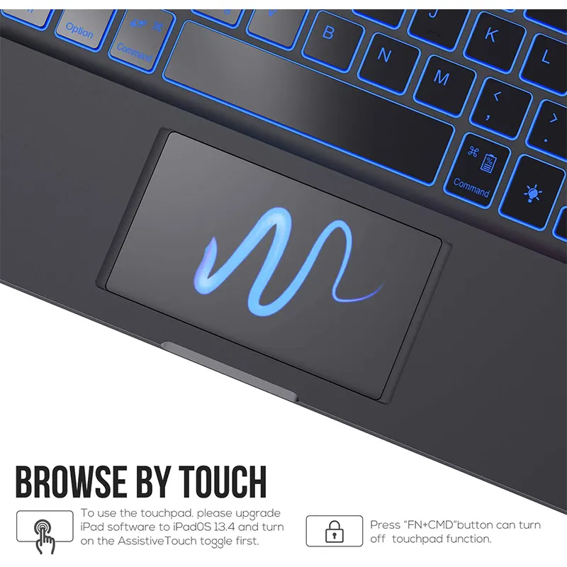 Gadgetoo Wiwu Waltz Rotating Keyboard For 2021 Ipad Air 4 12.9 2020 360-Degree Rotating Tablet Keyboard Case With Touch Panel Backlight