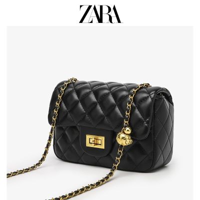 ZARA กระเป๋ากระเป๋าเล็กกระเป๋าของผู้หญิง2022ใหม่,กระเป๋าโซ่รอมบิกสไตล์กลิ่นหอมขนาดเล็กทันสมัยสำหรับผู้หญิงกระเป๋าหิ้วหนังแกะย้อมสีเชือกรองเท้าลายฤดูร้อนและฤดูใบไม้ผลิ