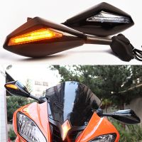 1Pair Motorcycle Handlebar Mount Rearview Mirror With LED Turn Signal Lights for Yamaha YZF R1 R6 2000-2008 YZF R6S 2006-200