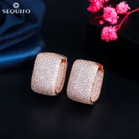 SEQUITO Brand Super Luxury Full Handinlaid 500pcs AAA Cubic Zirconia Diamond Rose Gold Plated Women Geometric Big Hoop Earrings for Wedding Banquet Party SE504