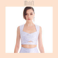 [MILIN] Wrap around and cutout detail heater neck brocade cropped top เสื้อครอปผ้าโบรเคดดีเทลป้ายและคัทเอาท์ / Maple Top