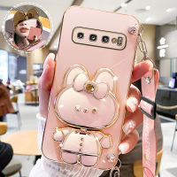 เคลือบ TPU เคสสายคล้องสำหรับ Samsung S10 S10บวก S20 S20 S20 FE บวก S20 S21 S21 S21 FE พิเศษ S21 S22 S22พิเศษ S22พิเศษบวก8 Note 9 Note 10 Note 10 Plus 10 Lite Note เคสฝาครอบตัวยึดกระจกรูปกระต่ายน่ารักเป็นพิเศษ20 Note 20