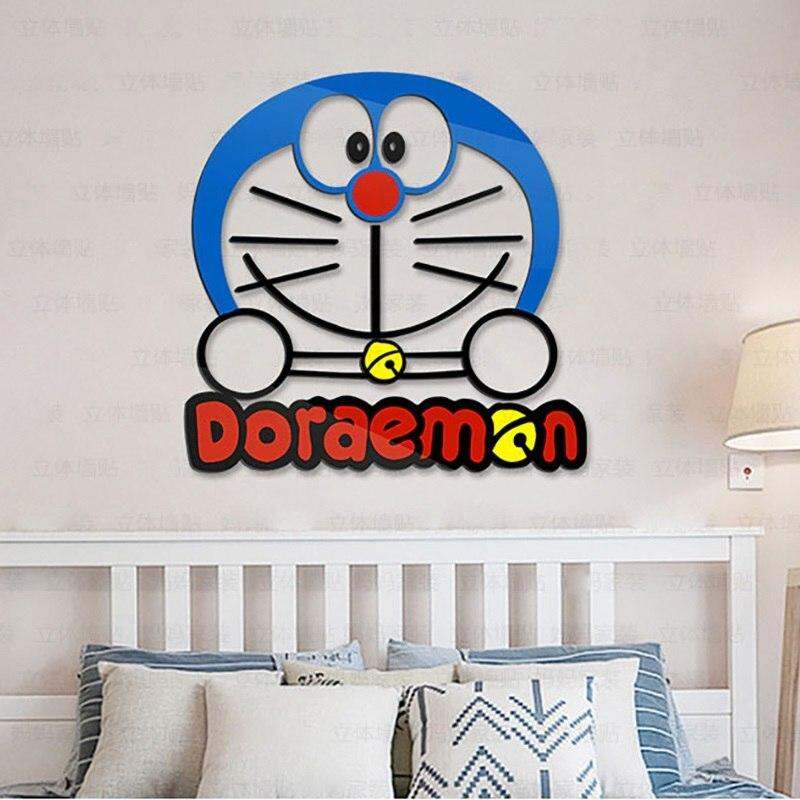 Removable 3D Doraemon Wall Sticker Decal Cute Cartton Acrylic Mirror Surface Background Wall Sticker For Kids Bedroom Decor