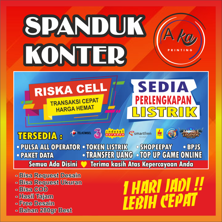 AKA PRINTING SPANDUK KONTER SPANDUK PULSA SPANDUK TOP UP GAME FREE DESIGN BISA REQUEST Lazada