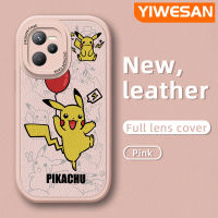 YIWESAN เคสสำหรับ Realme C35 C31 Narzo 50A Prime Case การ์ตูนน่ารัก Pikachu ดีไซน์ใหม่ซิลิโคนแบบหนังเคสมือถือแฟชั่นฝาหลังนิ่มกันกระแทกฝาครอบเลนส์เต็มเคสป้องกันกล้อง