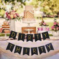 Birthday Flag Party Decorations Dirty Thirty Letter Gold Tail Flag Paper Banner (Black) Banners Streamers Confetti