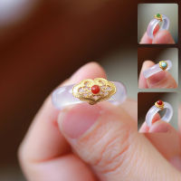 Guochao style natural white agate ring chalcedony with S925 silver inlaid Southern Korean pine stone jade girl Ring Jewelry MT7D