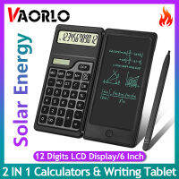 VAORLO เครื่องคิดเลขพลังงานแสงอาทิตย์ของแท้,เครื่องคิดเลขหน้าจอเดสก์ทอป LCD 12หลักพร้อมแผ่นกระดานเขียนสำหรับเด็กขนาด6นิ้วรองรับปุ่มล๊อคลบปากกาสไตลัสสำหรับนักเรียนโรงเรียนวิทยาลัยธุรกิจสำนักงานธุรกิจพับได้แบบ2 IN 1