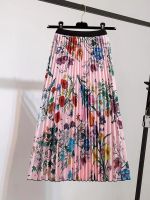 【CW】 Floral Skirts Womens 2023 Fashion Brand Elastic Waist Pleated Skirt Woman Jupe