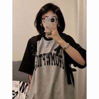 COD 2023 new color contrast short-sleeved t-shirt womens loose Korean version of vintage bf top womens fashion