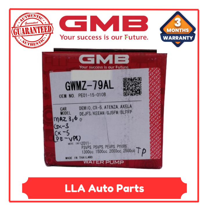 100 GENUINE GMB PRODUCTS WATER PUMP MADE IN THAILAND MAZDA 3, 6
