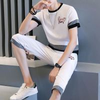 【July hot】 Mens short-sleeved summer suit 2023 new Korean style mens casual fashion sports cropped trousers